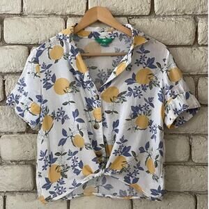 Dip Women’s Lemon & Floral Tie-Front Short Sleeve Blouse Size Small
